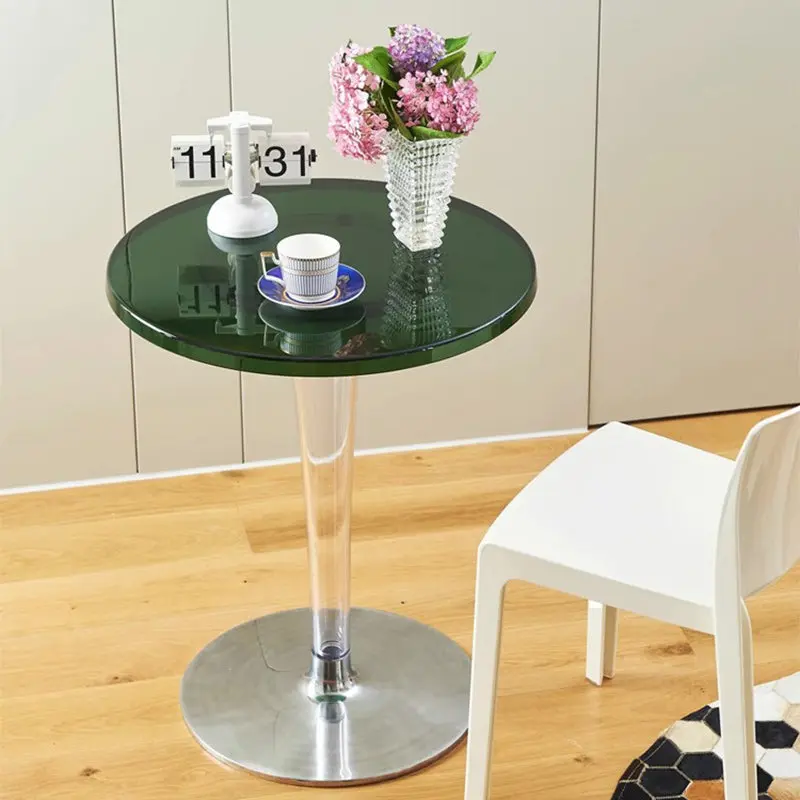 Modern Minimalist Round Cylinder PC Aluminum End Table 1-Tier For Entryways