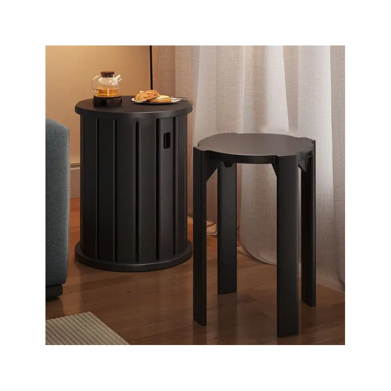 Traditional Chinese Rubber Wood Round Low Stool Backless Stackable For Dining Room