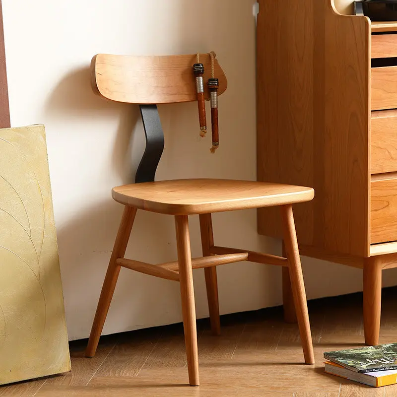 Contemporary Scandinavian Square Iron Wood Chair Backrest Armless For Living Room