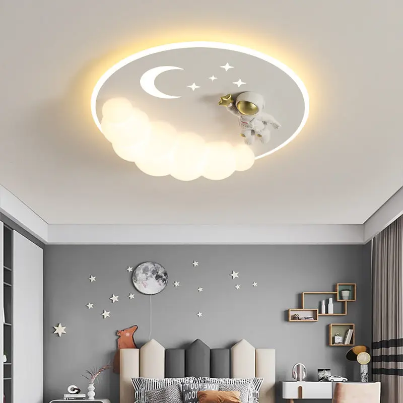 Contemporary Creative Cartoon Kids Cloud Astronaut Mermaid Angel Iron Acrylic LED Flush Mount Ceiling Light For Bedroom