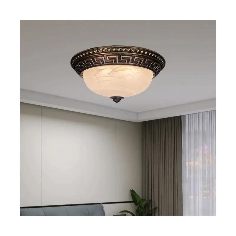 Traditional European Dome Plastic Glass 2-Light Flush Mount Ceiling Light For Bedroom