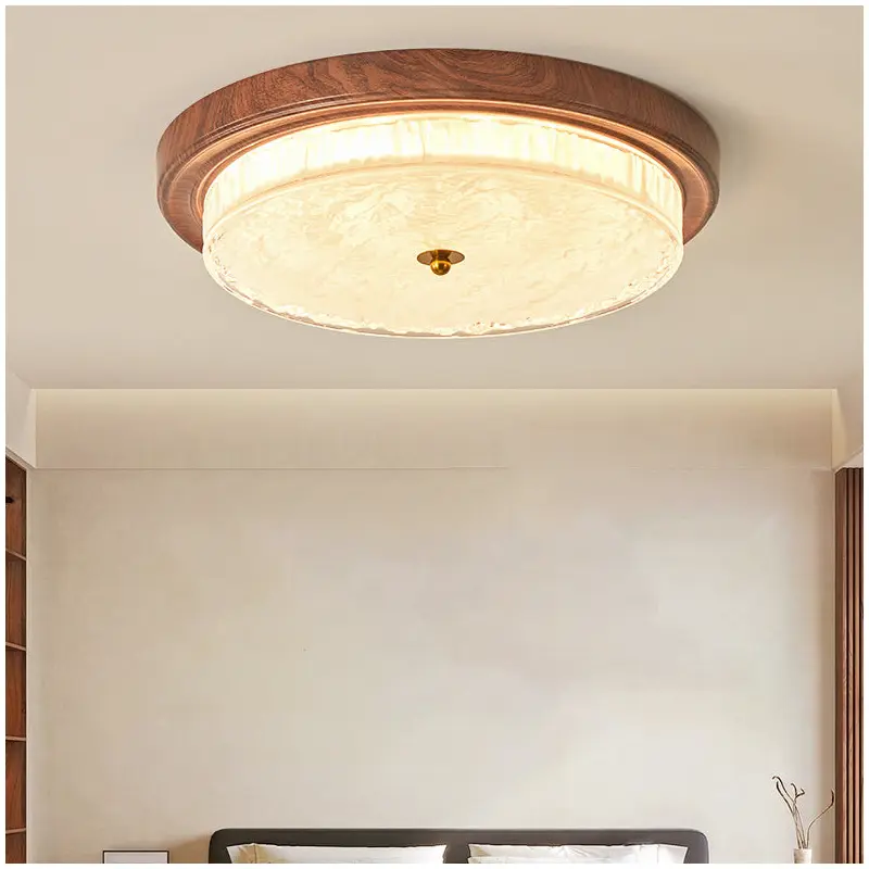 Traditional Vintage Round Metal Glass LED Flush Mount Ceiling Light For Bedroom