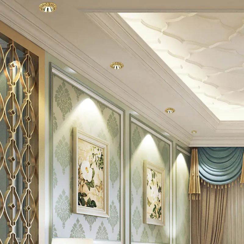 Traditional Chinese Round Brass Aluminum Spotlight LED Flush Mount Ceiling Light For Hallways