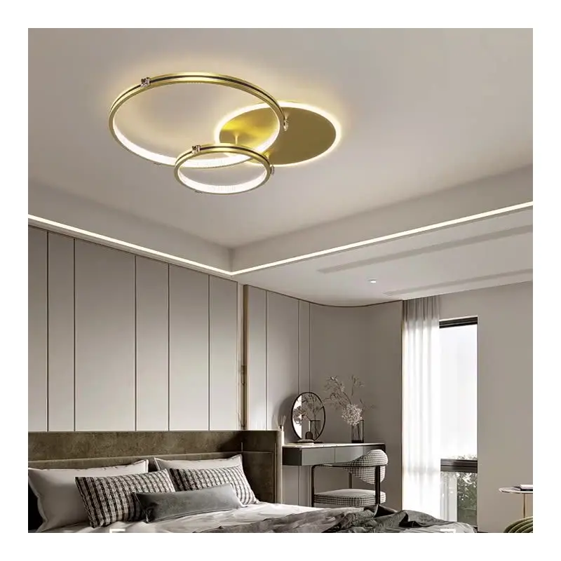 Contemporary Creative Round Circle Intersecting Iron Acrylic LED Flush Mount Ceiling Light For Bedroom