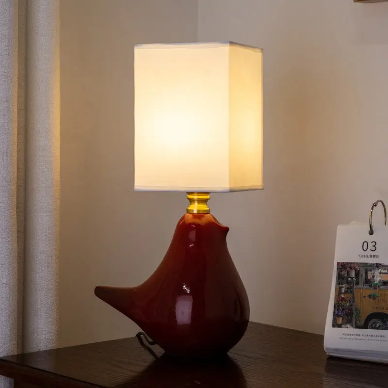 Contemporary Creative Bird Ceramic Fabric 1-Light Table Lamp For Living Room