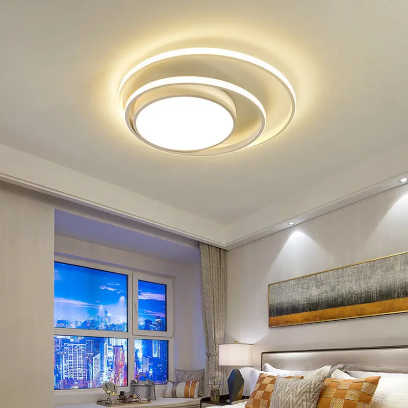 Modern Simplicity Circle Aluminum LED Semi-Flush Mount Ceiling Light For Bedroom